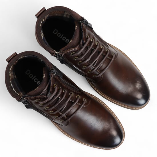 Botines moteros marrones con cordones para hombre - Image 4