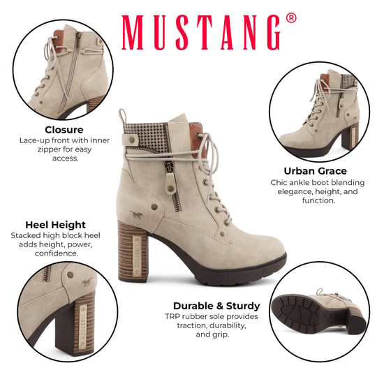 Botines Mustang de tacón alto en blanco roto para mujer - Image 2