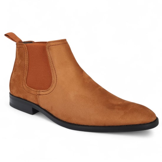 Botas Chelsea de ante color tostado para hombre, sin cordones, forradas en cuero auténtico - Image 3
