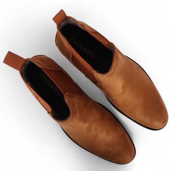 Botas Chelsea de ante color tostado para hombre, sin cordones, forradas en cuero auténtico - Image 5