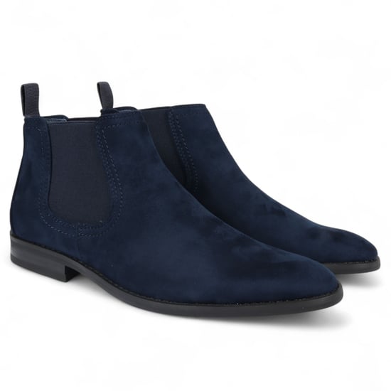 Botas Chelsea de ante azul marino para hombre, sin cordones, forradas en cuero auténtico - Image 2