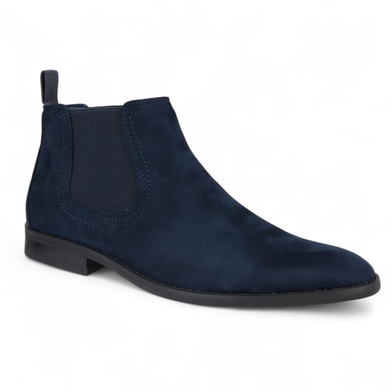 Botas Chelsea de ante azul marino para hombre, sin cordones, forradas en cuero auténtico - Image 3