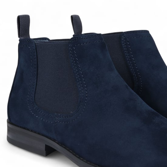 Botas Chelsea de ante azul marino para hombre, sin cordones, forradas en cuero auténtico - Image 4