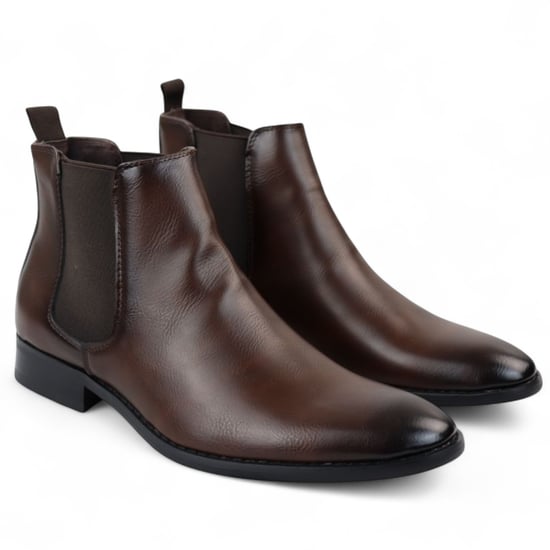 Botines Chelsea marrones sin cordones para oficina para hombre - Image 3