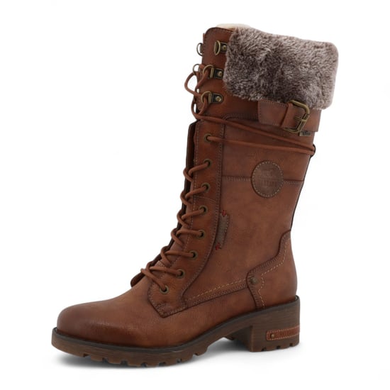 Botas de combate Mustang de invierno de piel sintética marrón de media pantorrilla para mujer - Image 3
