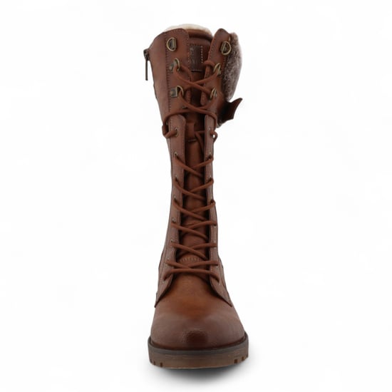 Botas de combate Mustang de invierno de piel sintética marrón de media pantorrilla para mujer - Image 5