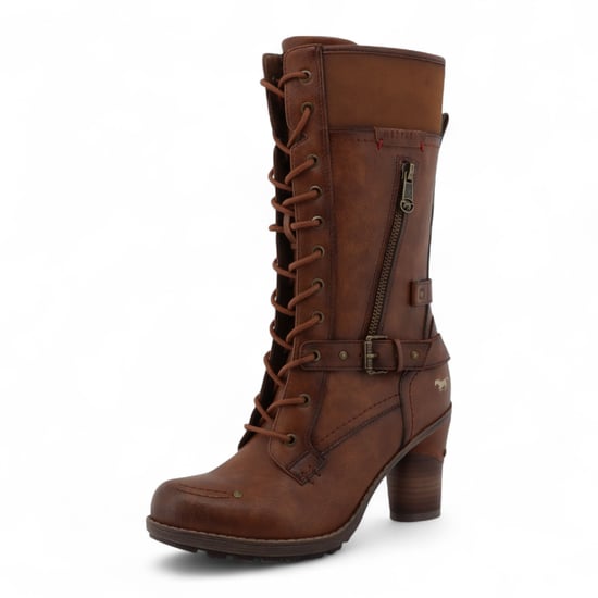 Botas de combate Mustang de tacón medio con cordones y color marrón para mujer - Image 3