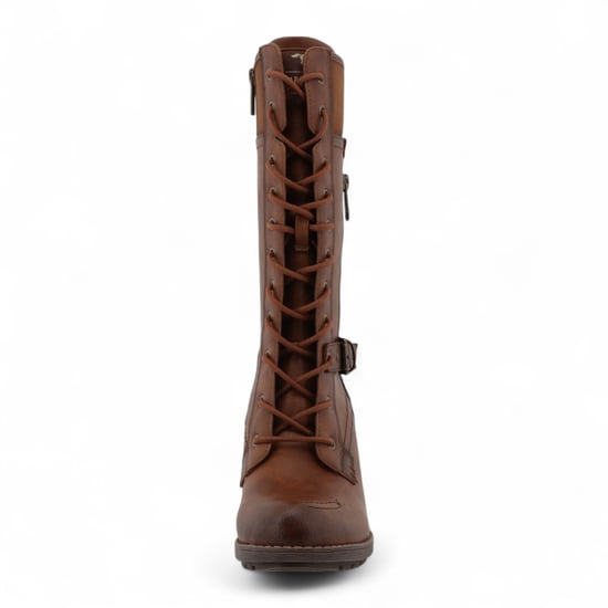 Botas de combate Mustang de tacón medio con cordones y color marrón para mujer - Image 4