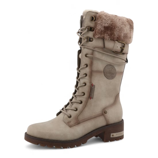 Botas de combate de invierno Mustang para mujer, de piel sintética, color blanco roto, hasta media pantorrilla - Image 3