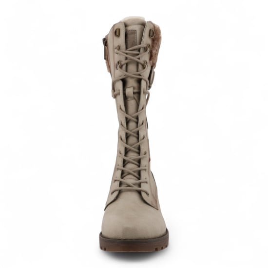 Botas de combate de invierno Mustang para mujer, de piel sintética, color blanco roto, hasta media pantorrilla - Image 4