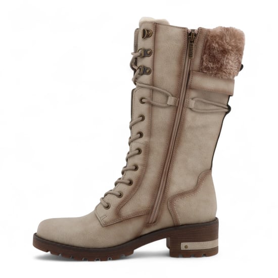 Botas de combate de invierno Mustang para mujer, de piel sintética, color blanco roto, hasta media pantorrilla - Image 5