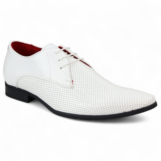 Zapatos formales blancos de punta puntiaguda con cordones y perforaciones para hombre - Image 2