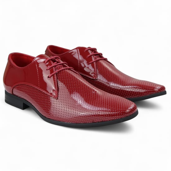 Zapatos formales con cordones y punta puntiaguda para hombre, color rojo - Image 3