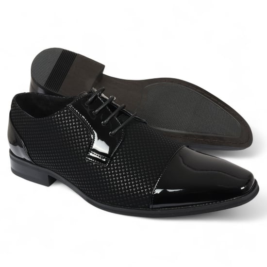 Zapatos Oxford formales Derby de cuero negro para hombre - Image 3