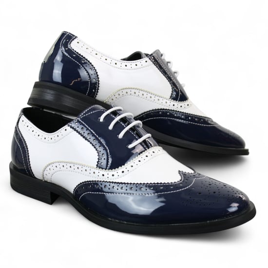 Zapatos de vestir elegantes tipo brogue azul marino con cordones y charol para hombre - Image 4