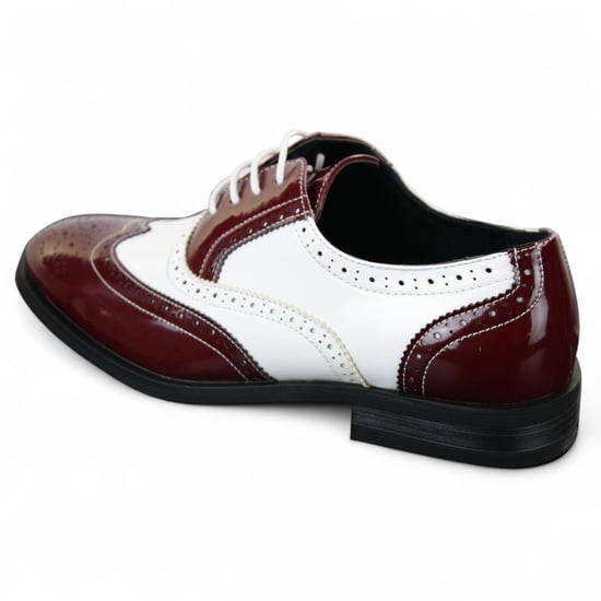 Zapatos de vestir elegantes con cordones en charol rojo y blanco para hombre - Image 2
