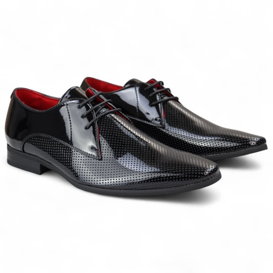 Zapatos formales negros con punta puntiaguda y cordones perforados para hombre - Image 3