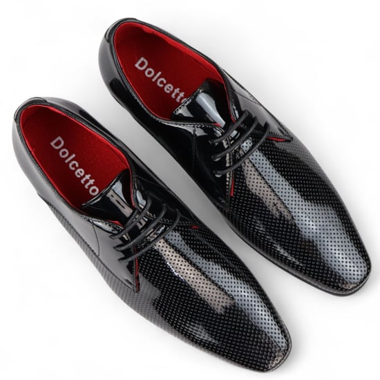 Zapatos formales negros con punta puntiaguda y cordones perforados para hombre - Image 4