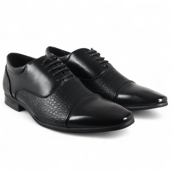 Zapatos formales brogue clásicos negros con cordones para hombre - Image 3