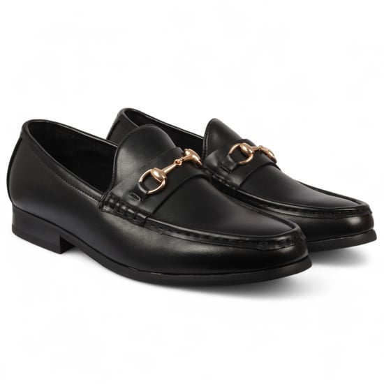 Mocasines negros para hombre con hebilla dorada, zapatos elegantes sin cordones - Image 2