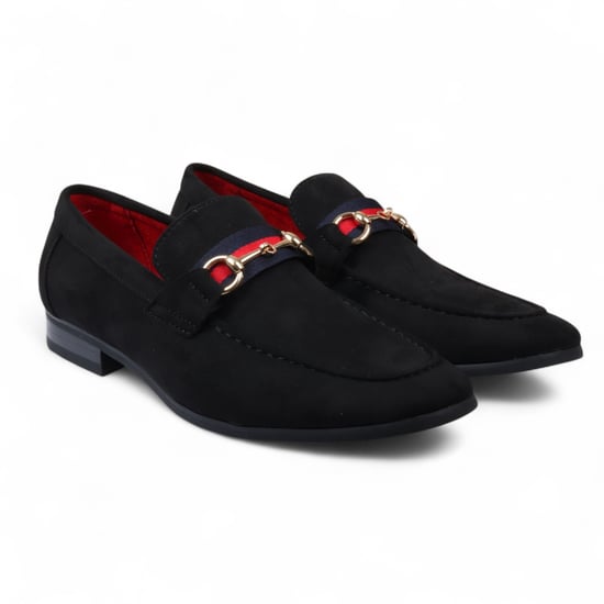 Mocasines de ante negro con hebilla dorada para hombre, zapatos de vestir sin cordones - Image 2
