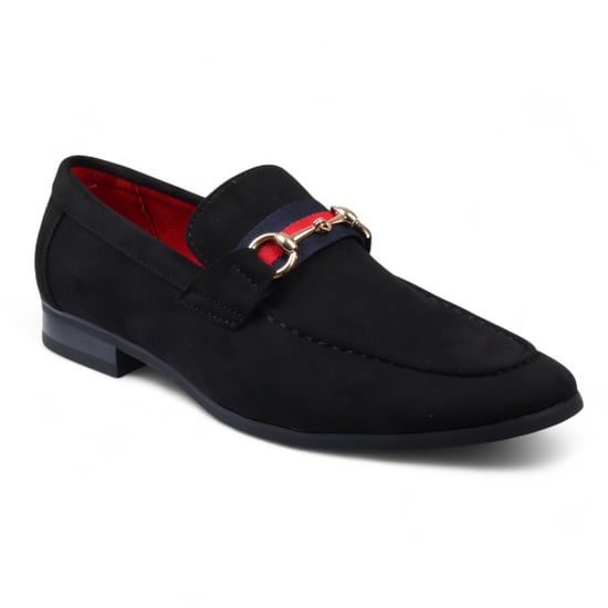 Mocasines de ante negro con hebilla dorada para hombre, zapatos de vestir sin cordones - Image 3