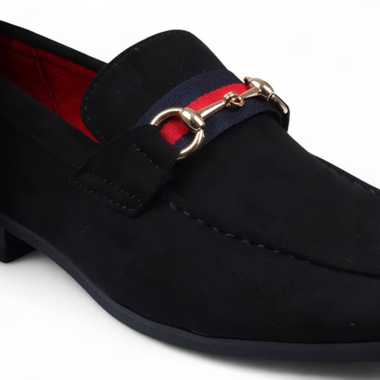Mocasines de ante negro con hebilla dorada para hombre, zapatos de vestir sin cordones - Image 4