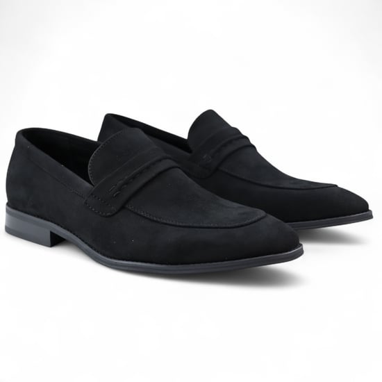 Mocasines elegantes sin cordones de ante negro para hombre - Image 2
