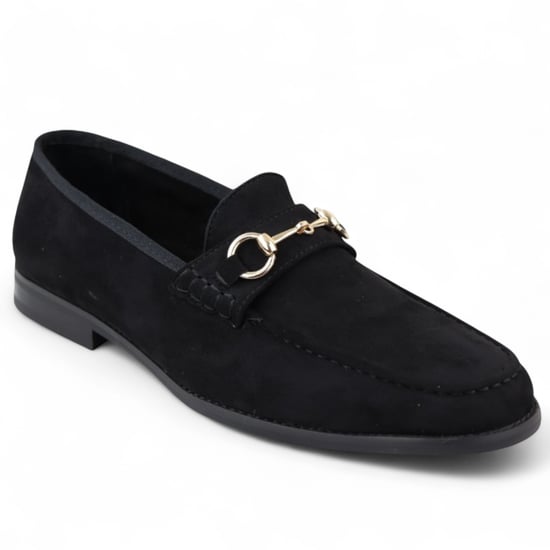 Mocasines de ante negro con forro de cuero para hombre - Image 2