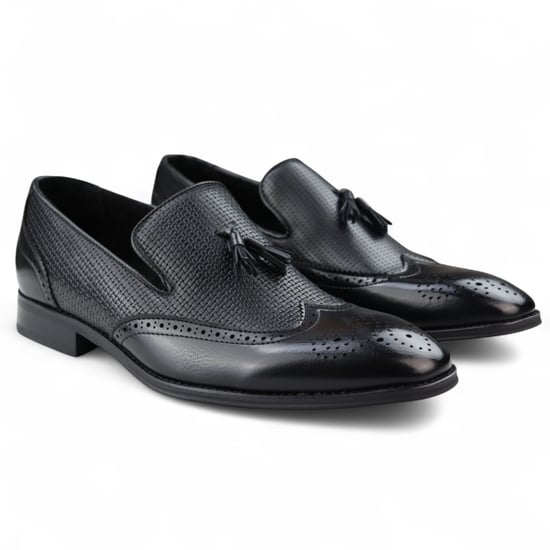 Mocasines negros con borlas para hombre, zapatos de vestir elegantes sin cordones - Image 2