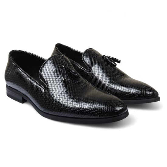Mocasines formales negros con borlas y sin cordones de cuero para hombre - Image 2