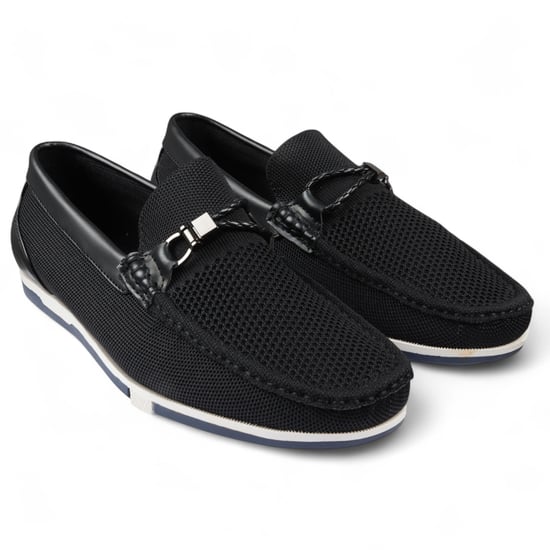 Mocasines negros ligeros de malla transpirables y sin cordones para hombre - Image 2