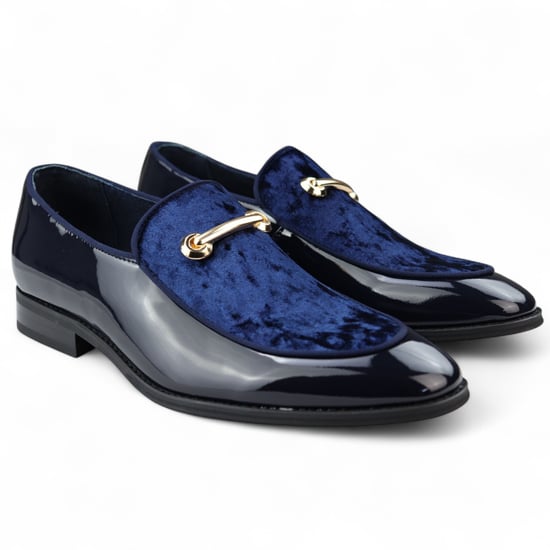 Mocasines elegantes azules para hombre, sin cordones, con forro de cuero y terciopelo - Image 2