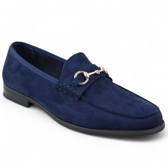 Mocasines de ante azul marino con forro de cuero para hombre - Image 2