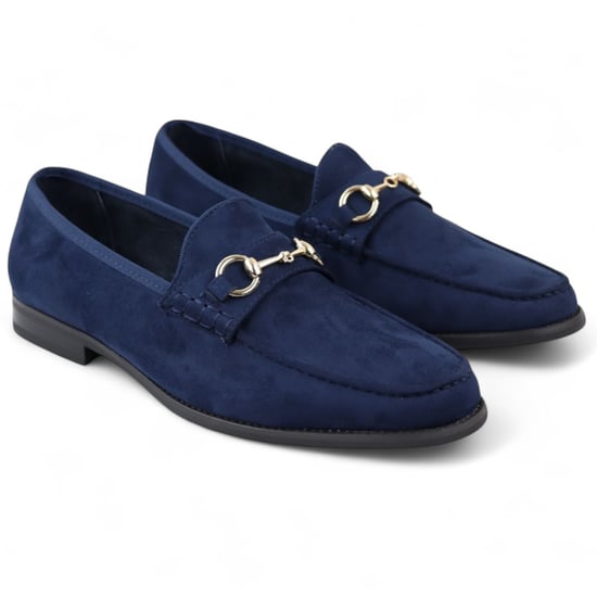 Mocasines de ante azul marino con forro de cuero para hombre - Image 3