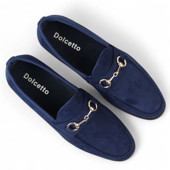 Mocasines de ante azul marino con forro de cuero para hombre - Image 4