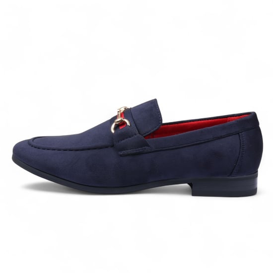 Mocasines de ante azul marino con hebilla dorada para hombre - Image 1