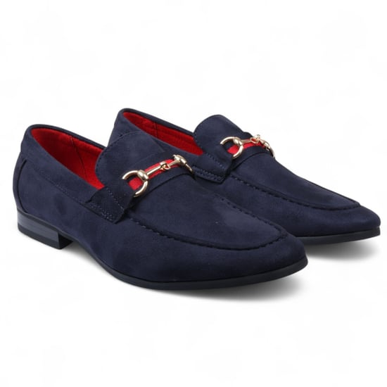Mocasines de ante azul marino con hebilla dorada para hombre - Image 2