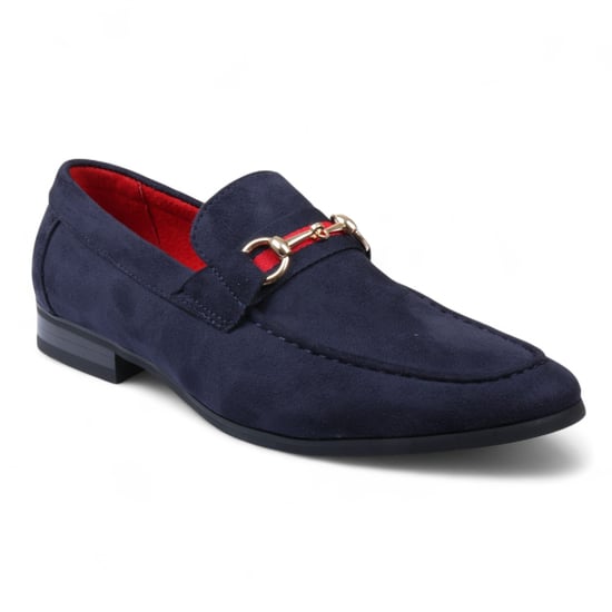Mocasines de ante azul marino con hebilla dorada para hombre - Image 3
