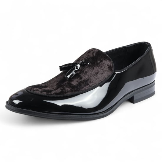 Mocasines de terciopelo negro con borlas para hombre, zapatos de vestir formales de charol - Image 3