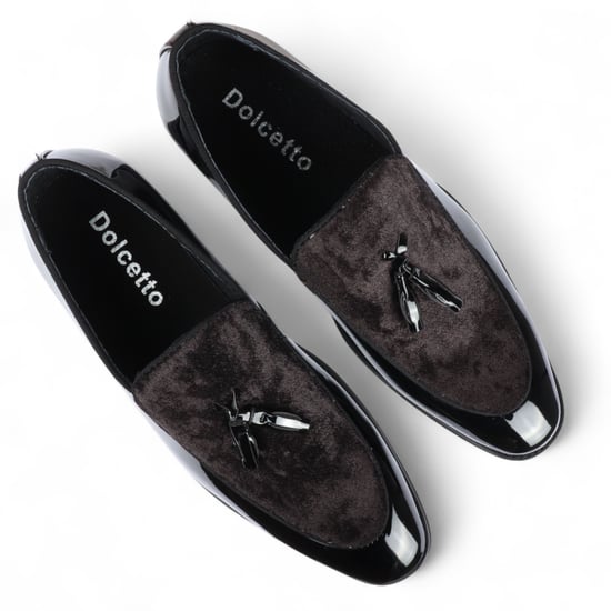 Mocasines de terciopelo negro con borlas para hombre, zapatos de vestir formales de charol - Image 6