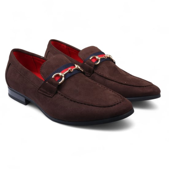 Mocasines de ante marrón para hombre con hebilla dorada, zapatos de vestir sin cordones - Image 2