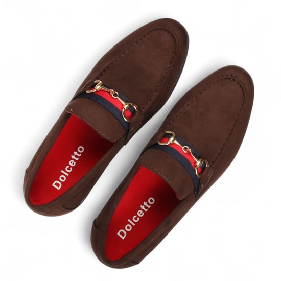 Mocasines de ante marrón para hombre con hebilla dorada, zapatos de vestir sin cordones - Image 6