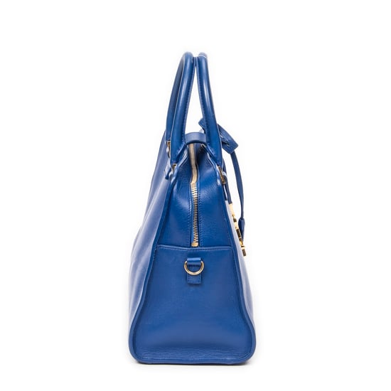 Yves Saint Laurent Small Monogram Cabas  en Azul Piel de becerro - Image 4