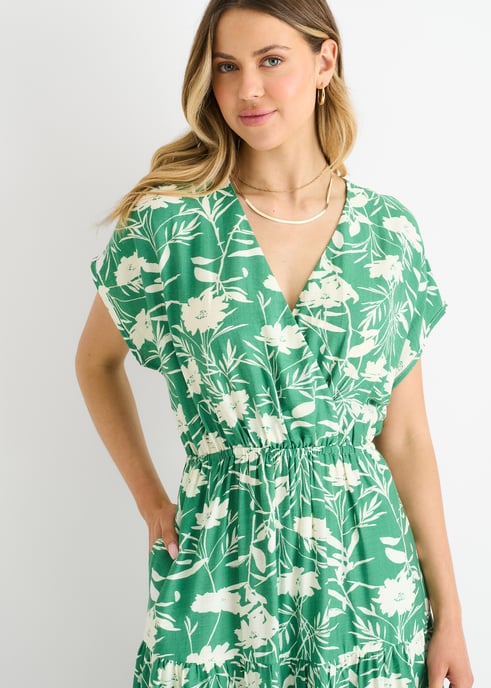 Vestido largo con cintura elástica y estampado floral verde - Image 2