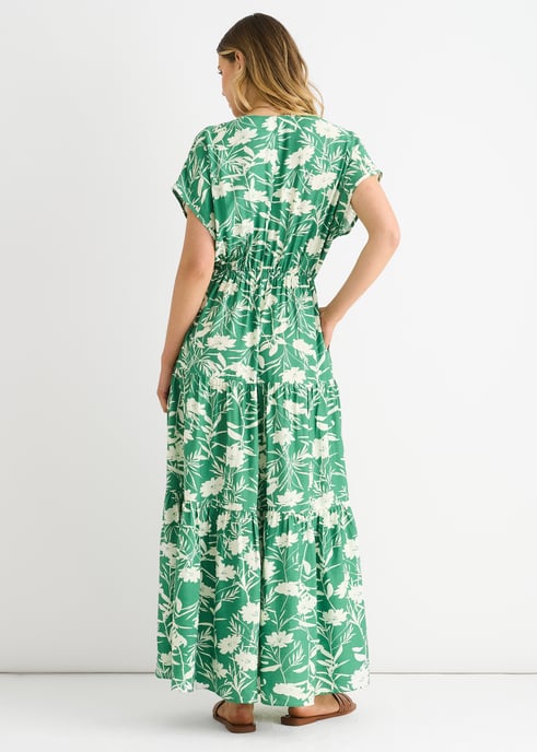 Vestido largo con cintura elástica y estampado floral verde - Image 4