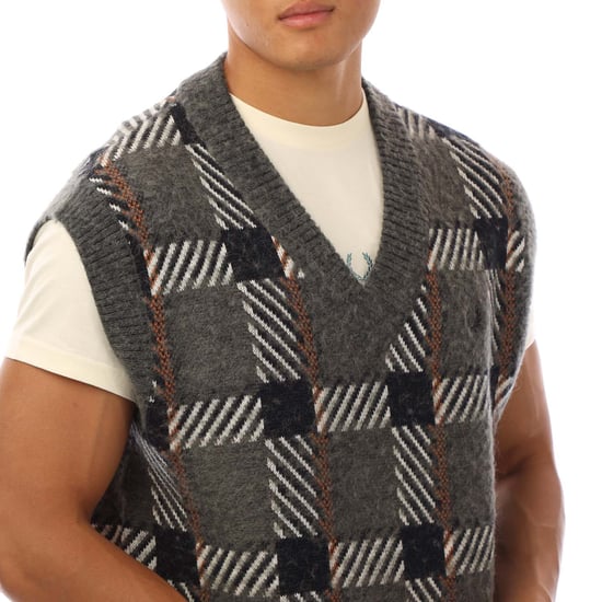 Camiseta sin mangas de punto tartán Glitch de Fred Perry para hombre en gris - Image 2