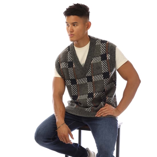 Camiseta sin mangas de punto tartán Glitch de Fred Perry para hombre en gris - Image 4