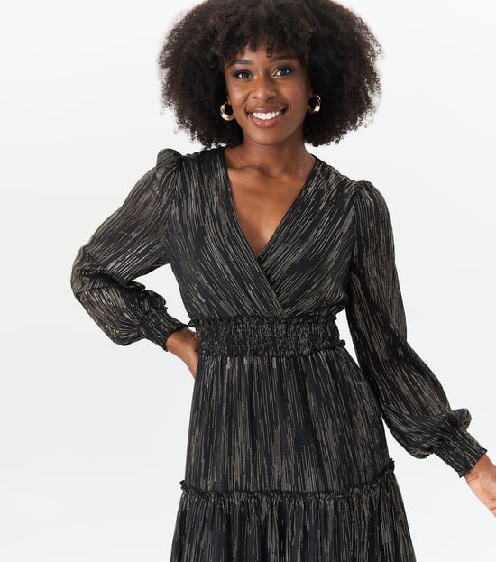 Maxivestido de gasa de lurex negro con tiras para ocasiones - Image 2