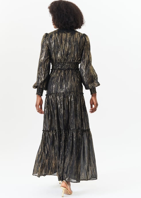 Maxivestido de gasa de lurex negro con tiras para ocasiones - Image 4